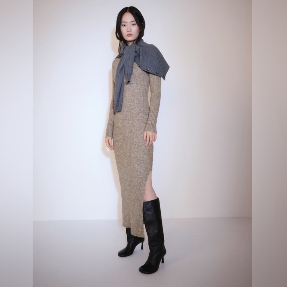 Ribbed Knit Dress with Opening